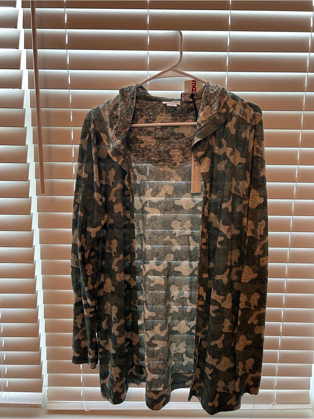 Lightweight Hooded Camo Cardigan - Olive & Tan